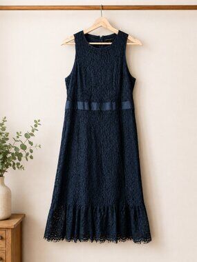 Banana Republic Navy Lace Midi Dress Size 8 Sleeveless Cocktail Party Dress